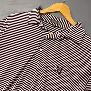 Peter Millar Summer Comfort Polo Golf Shirt Mississippi State Striped Red Large